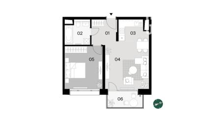 DOWNTOWN YARDS, tichý 2i byt s exteriérom, orientovaný do VNÚTROBLOKU v nízko podlažnom objekte D, NOVOSTAVBA,  58,91 m2